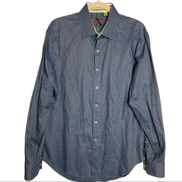 Robert Graham Classic Fit  Blue Button Front & Contrast Cuff Shirt Size Large - Picture 2 of 11